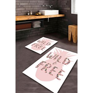  beyaz-pembe  kaymaz Taban Free Banyo Paspas Takımı  bps-5481
