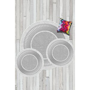 Gümüş  kaymaz Taban 3lü Takım Banyo Paspası B1223