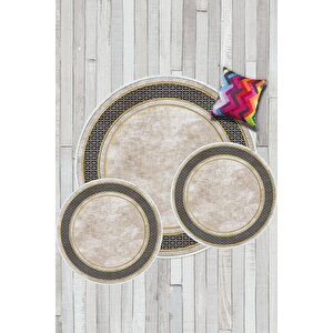 Krem  kaymaz Taban 3lü Takım Banyo Paspası  b1182