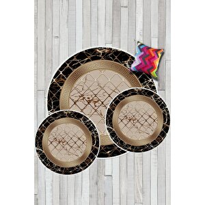 Siyah-vizon  kaymaz Taban 3lü Takım Banyo Paspası B1278
