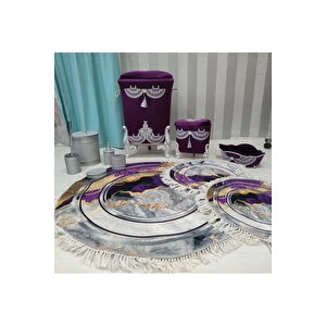 Mor  kaymaz Taban  3lü Banyo Paspas Takımı  b1126