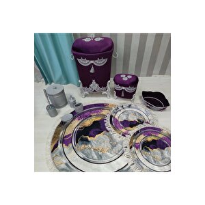 Mor  kaymaz Taban  3lü Banyo Paspas Takımı  b1126