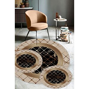 Vizon-siyah  kaymaz Taban Versace 3lü Takım Banyo Paspası B1277