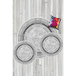 Gri-antrasit  kaymaz Taban 3lü Takım Banyo Paspası B1216