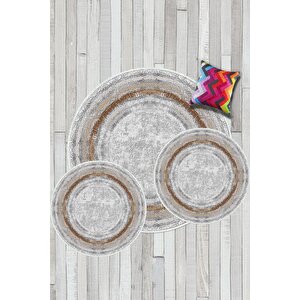 Gri-kahve  kaymaz Taban 3lü Takım Banyo Paspası B1215