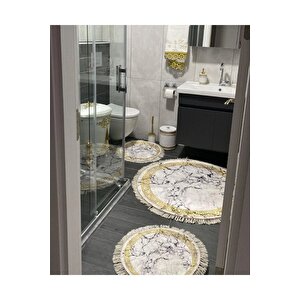 Beyaz-gold  kaymaz Taban  3lü Banyo Paspas Takımı  462-00