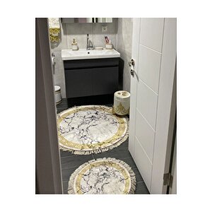 Beyaz-gold  kaymaz Taban  3lü Banyo Paspas Takımı  462-00