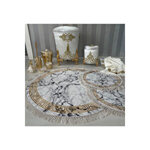Beyaz-gold  kaymaz Taban  3lü Banyo Paspas Takımı  462-00