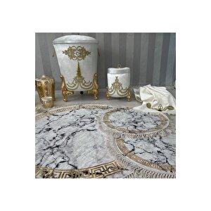 Beyaz-gold  kaymaz Taban  3lü Banyo Paspas Takımı  462-00