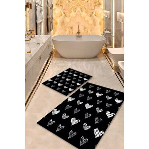  siyah  kaymaz Taban Kalp Banyo Paspas Takımı  bps-8398