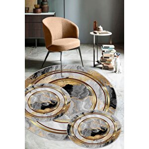 Gri-gold  kaymaz Taban 3lü Takım Banyo Paspası  b1125