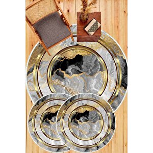 Gri-gold  kaymaz Taban 3lü Takım Banyo Paspası  b1125