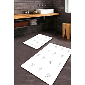  beyaz  kaymaz Taban Tasarım Banyo Paspas Takımı  bps-5691