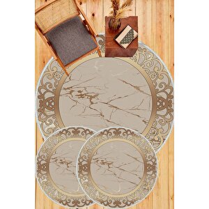 Gold  kaymaz Taban 3lü Takım Banyo Paspası B1274