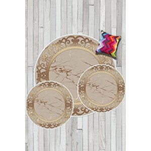 Gold  kaymaz Taban 3lü Takım Banyo Paspası B1274