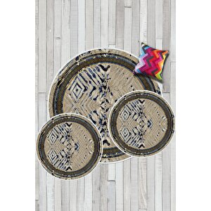 Lacivert Kaymaz Taban 3lü Takım Banyo Paspası B1208