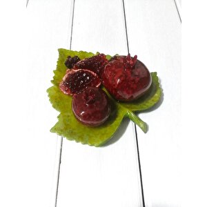 Dekoratif El Yapımı Yaprak Üzeri Nar Figürlü Dekoratif Obje Nar Biblo Bereket Ve Bolluk Simgesi Ev, Ofis Ve Masaüstü İçin Şık Deko