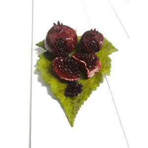 Dekoratif El Yapımı Yaprak Üzeri Nar Figürlü Dekoratif Obje Nar Biblo Bereket Ve Bolluk Simgesi Ev, Ofis Ve Masaüstü İçin Şık Deko