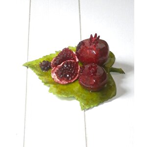 Dekoratif El Yapımı Yaprak Üzeri Nar Figürlü Dekoratif Obje Nar Biblo Bereket Ve Bolluk Simgesi Ev, Ofis Ve Masaüstü İçin Şık Deko