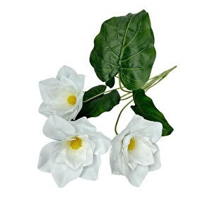 Yapay Çiçek Islak Manolya Gerçek Dokulu 3 Kafa Magnolia Beyaz