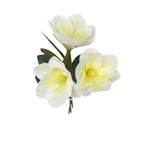 Yapay Çiçek 3dallı Buket Manolya Gerçek Dokulu Magnolia 32cm Krem