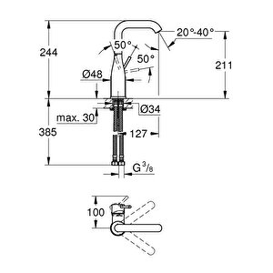 Essence Yüksek Lavabo Bataryası (l-boy) Hayalet Siyah, 24177kf1