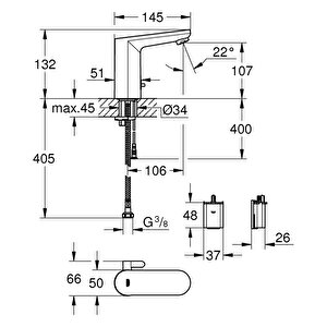 Eurosmart Cosmopolitan E Fotoselli Lavabo Bataryası (çift Su Girişli, Pilli, Sıcak Soğuk Su Ayarlı) 36327002