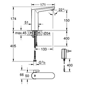 Fotoselli Lavabo Bataryası Elektrikli Çift Su Giriş, 36421001