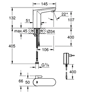 Fotoselli Lavabo Bataryası Elektrikli Çift Su Giriş Krom, 36325002