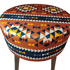 Ustaagac Puf Koltuk Bench Tabure – Anadolu Kilim Turuncu - Ahşap Ayaklı