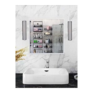 2 Kapaklı, 2 Aynalı Moda Banyo Lavabo Dolabı, Aynalı Üst Dolabı Beyaz