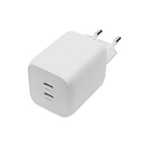 Digitus Usb-c Mini Charger, 2-port, 65w 2x Usb-c, 45w+20w, White