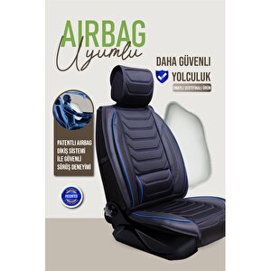 Alfa Romeo Junior Ibrida Uyumlu Lüx Deri Oto Koltuk Kılıfı Ön Arka Takım Trend Serisi Si̇yah Mavi̇ Siyah-Mavi