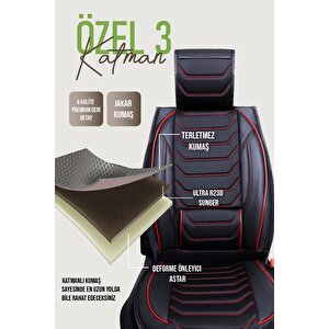 Rover 75 Uyumlu Lüx Deri Oto Koltuk Kılıfı Ön Arka Takım Trend Serisi Si̇yah Kirmizi