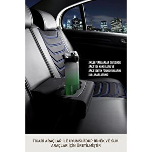 Hyundai İ40 Uyumlu Lüx Deri Oto Koltuk Kılıfı Ön Arka Takım Trend Serisi Si̇yah Mavi̇