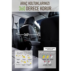 Fiat Egea Easy Stil Uyumlu Lüx Deri Oto Koltuk Kılıfı Ön Arka Takım Trend Serisi Si̇yah Beyaz