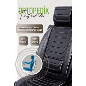 Opel Astra G Hatchback Uyumlu Lüx Deri Oto Koltuk Kılıfı Ön Arka Takım Trend Serisi Si̇yah Beyaz