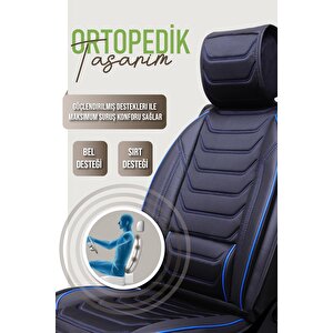 Proton 416 Uyumlu Lüx Deri Oto Koltuk Kılıfı Ön Arka Takım Trend Serisi Si̇yah Mavi̇