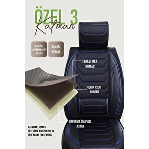 Opel Corsa E Uyumlu Lüx Deri Oto Koltuk Kılıfı Ön Arka Takım Trend Serisi Si̇yah Mavi̇