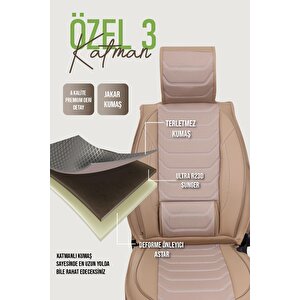 Opel Crossland Uyumlu Lüx Deri Oto Koltuk Kılıfı Ön Arka Takım Trend Serisi Bej