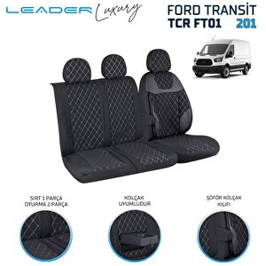 Ford Transit 2013 Sonrası Ile Uyumlu Lüx Oto Koltuk Kılıfı Birebir Araca Özel Ticari 2+1 Si̇yah Beyaz Nakiş Siyah-Beyaz