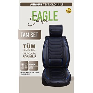 Renault Captur Uyumlu Lüx Deri Oto Koltuk Kılıfı Ön Arka Takım Trend Serisi Si̇yah Mavi̇ Siyah-Mavi