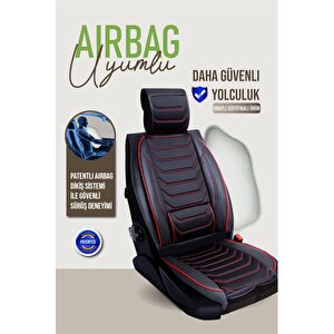 Skoda Rapid Uyumlu Lüx Deri Oto Koltuk Kılıfı Ön Arka Takım Trend Serisi Si̇yah Kirmizi