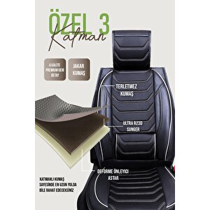 Opel Frontera Uyumlu Lüx Deri Oto Koltuk Kılıfı Ön Arka Takım Trend Serisi Si̇yah Beyaz