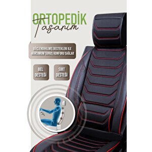 Opel Meriva Uyumlu Lüx Deri Oto Koltuk Kılıfı Ön Arka Takım Trend Serisi Si̇yah Kirmizi Siyah - Kırmızı