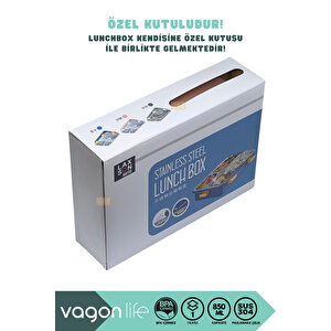 Vagonlife Bento 850ml Lunchbox Yeni Koleksiyon Tek Katlı 4 Bölmeli Ve Kaseli Çelik Sefer Tası Yemek Kutusu - Yeşil