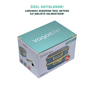 Vagonlife Bento 1650ml Lunchbox Yeni Koleksiyon 2 Katlı 3 Bölmeli Paslanmaz Çelik Sefer Tası Yemek Kutusu - Yeşil