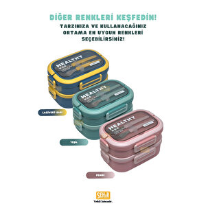 Vagonlife Bento 1650ml Lunchbox Yeni Koleksiyon 2 Katlı 3 Bölmeli Paslanmaz Çelik Sefer Tası Yemek Kutusu - Yeşil