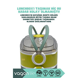 Bento 1300ml Lunchbox Yeni Koleksiyon 2 Katlı 3 Bölmeli Paslanmaz Çelik Sefer Tası Yemek Kutusu Koyu Yeşil-fıstık Yeşili
