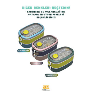 Bento 1300ml Lunchbox Yeni Koleksiyon 2 Katlı 3 Bölmeli Paslanmaz Çelik Sefer Tası Yemek Kutusu Koyu Yeşil-fıstık Yeşili